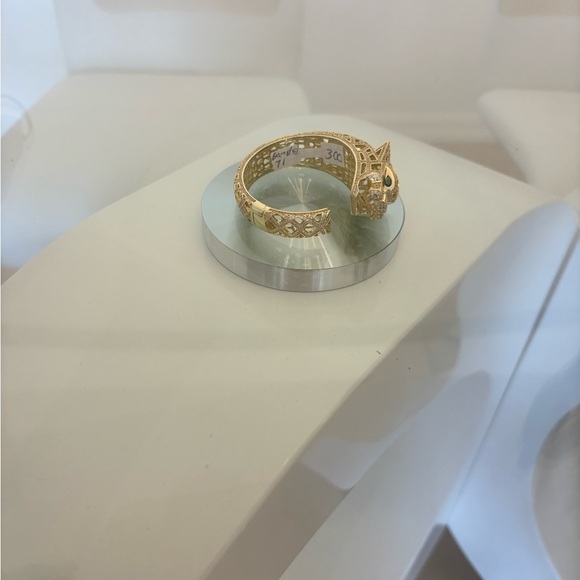 Elegant Sterling silver Gold Bangle with Emerald Eyes with opening clasp - Picture 2 of 4